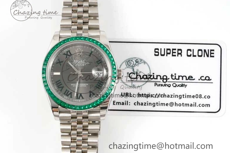 Marker Steel 41mm Diamonds on Arabic Best Dial Jubilee Gray 1:1 904L SA3235 Green Bracelet Bezel Edition DateJust DIWF 0329